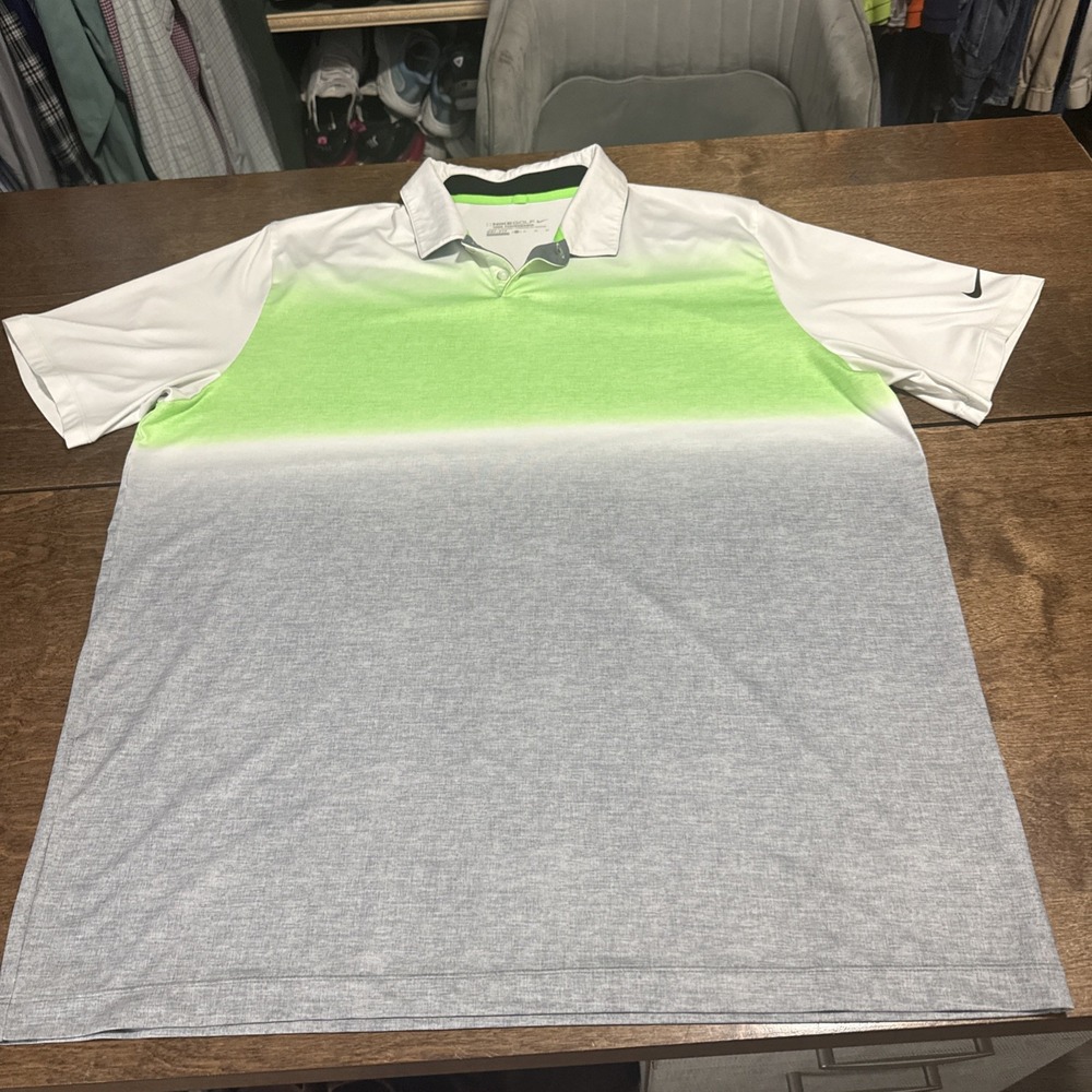 Men's NIKE GOLF Dri-Fit Polo Extra Large Bright Green Gray With Arm Swoosh